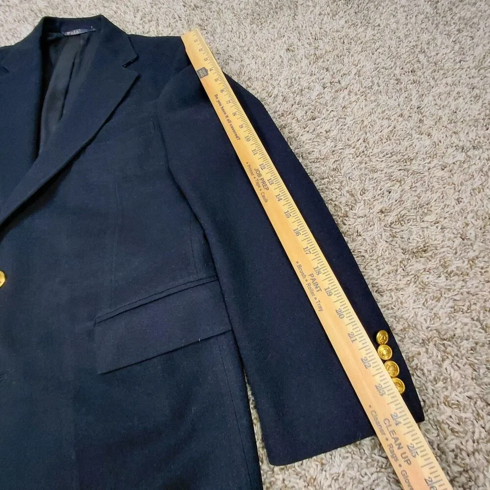 Vintage Polo Ralph Lauren Blazer Mens 42L Navy Blue Wool Gold Buttons Two Button
